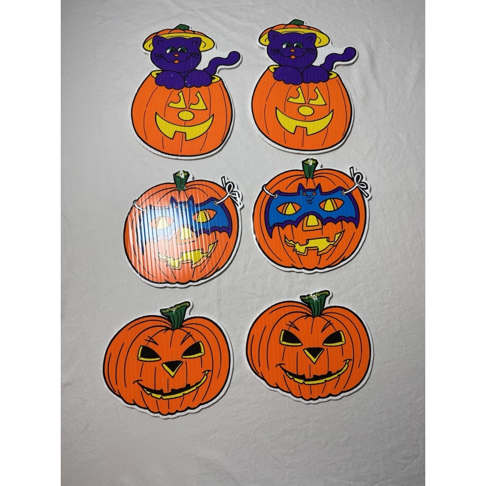 Vintage 6pc Halloween Jack-O-Lantern Cat Pumpkin Foam Wall Decor Lot